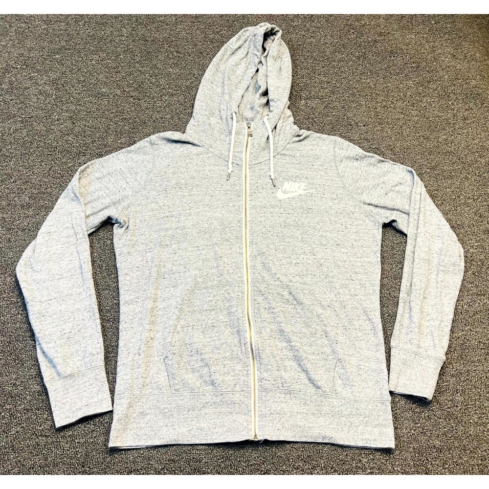 Nike Hoodie Womens XL Heather Gray Cotton Cozy Warm Kangaroo Pockets Full Zip